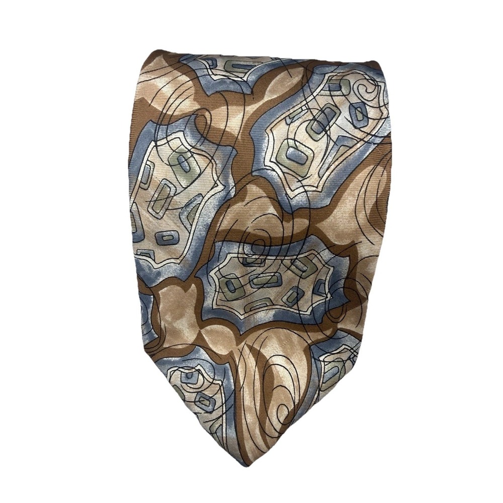 Vintage Christian Dior Tie Monsieur Brown Silk Necktie Abstract Geometric USA